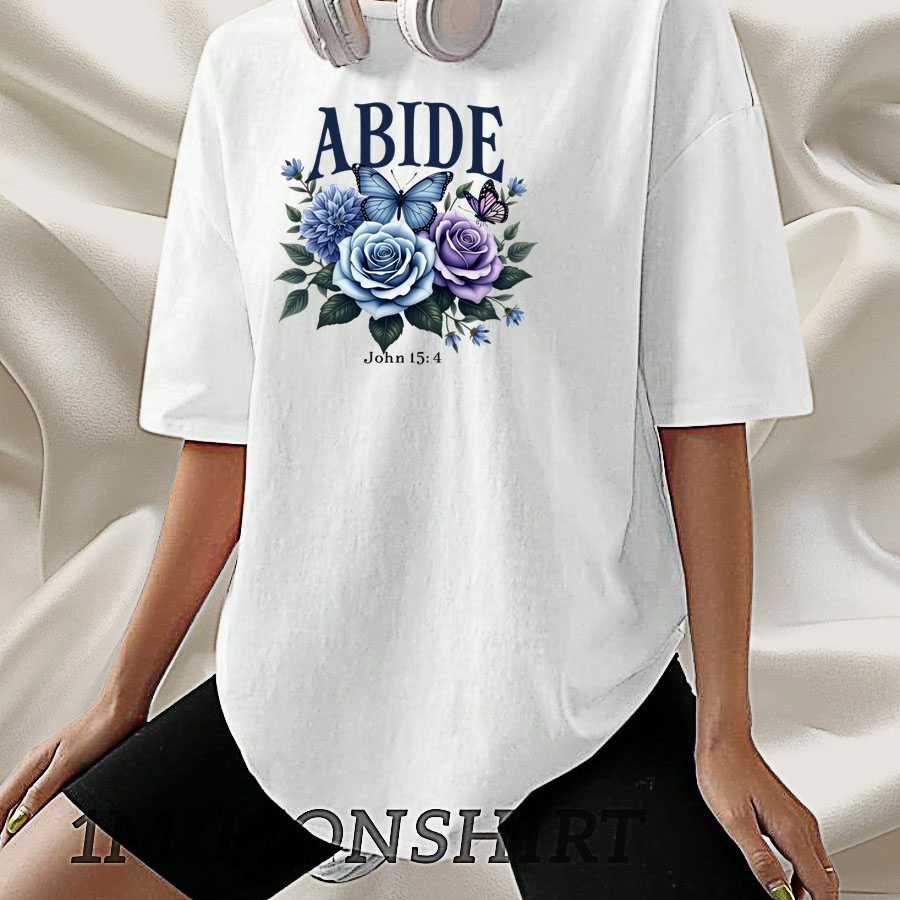 Abide In Me T-Shirt Bible Verse Worship Floral Christian Tee